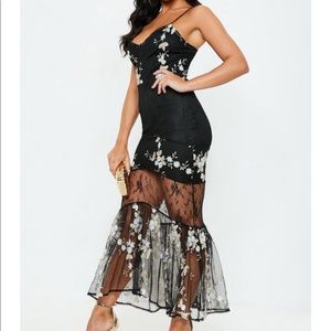 Black embroidered midi dress